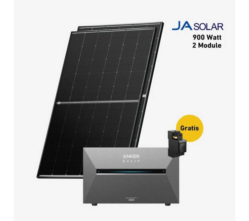 Balkonstrom Balkonkraftwerk 900W mit Speicher, Anker 3 Pro, Komplettset, Bifazial, Premium, 900 W, Monokristallin, (Anker SOLIX Solarbank 3 E2700 PRO Stromspeicher), Made in Germany Kabel von Balkonstrom