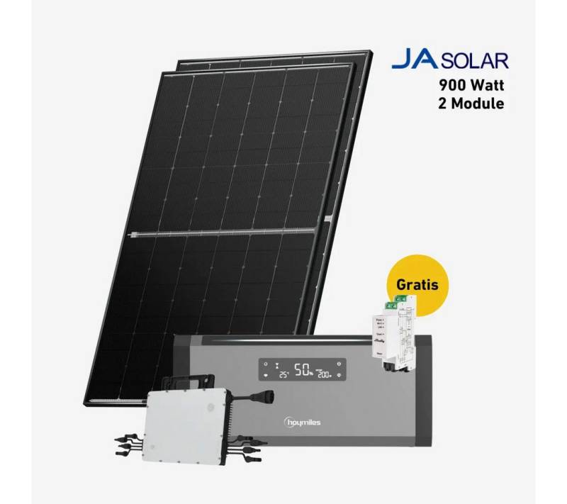 Balkonstrom Balkonkraftwerk 900W + Speicher, Hoymiles HiBattery 1920 AC, Komplettset, Bifazial, 900 W, Monokristallin, (Hoymiles HiBattery 1920 AC Stromspeicher), Made in Germany Kabel von Balkonstrom