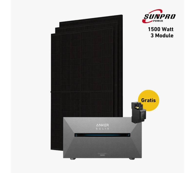 Balkonstrom Balkonkraftwerk 1500 Watt mit Speicher, Anker 2 Pro, Komplettset, Bifazial, 1500 W, Monokristallin, (Anker SOLIX Solarbank 2 E1600 PRO Stromspeicher), Made in Germany Kabel von Balkonstrom