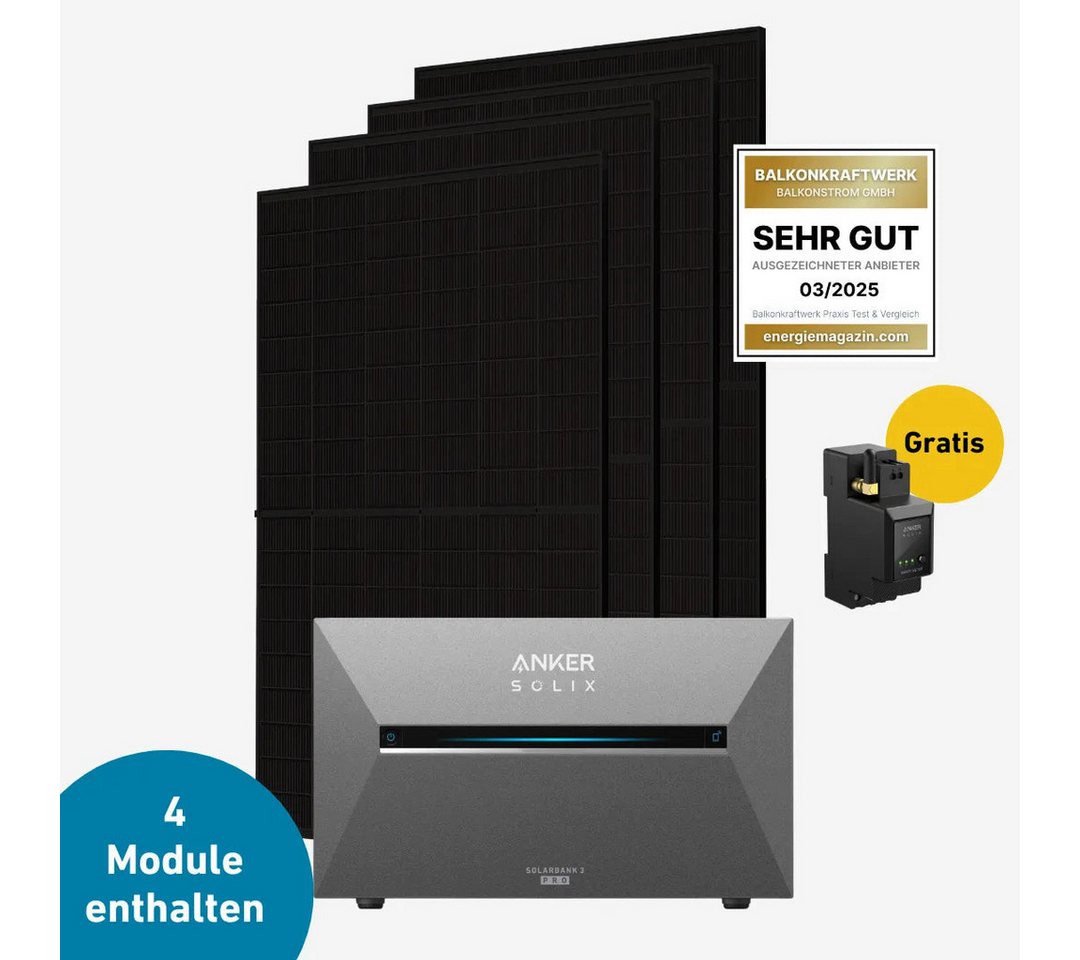 Balkonstrom Balkonkraftwerk Max 2000 bifazial Pro (mit Anker SOLIX Solarbank 3 E2700 Pro), 2000 W, Monokristallin, (Anker SOLIX Solarbank 3 E2700 PRO Stromspeicher), Made in Germany Kabel von Balkonstrom