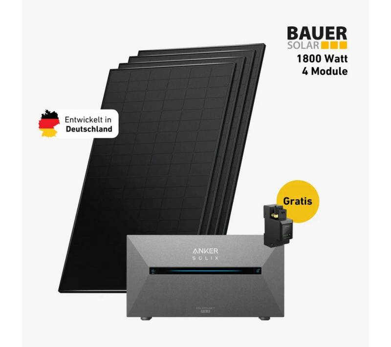 Balkonstrom Balkonkraftwerk 1800W mit Speicher, Anker 2 Pro, Komplettset, Bifazial, Premium, 1800 W, Monokristallin, (Anker SOLIX Solarbank 2 E1600 PRO Stromspeicher), Made in Germany Kabel von Balkonstrom