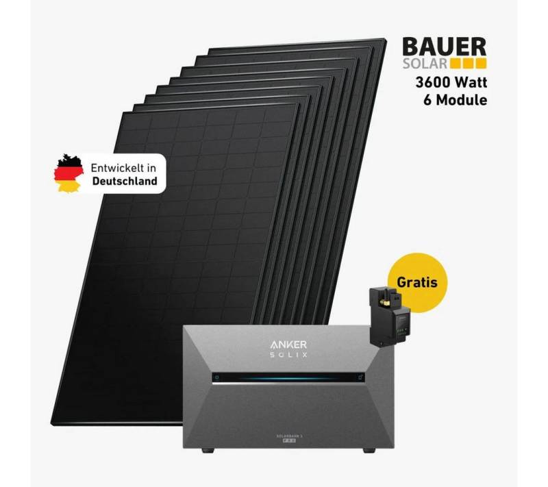 Balkonstrom Balkonkraftwerk 3600W mit Speicher, Anker 3 Pro, Komplettset, Bifazial, Premium, 3600 W, Monokristallin, (Anker SOLIX Solarbank 3 E2700 PRO Stromspeicher), Made in Germany Kabel von Balkonstrom