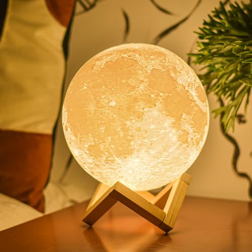 Balkwan Mond Lampe, Mondlampe 3D Druck Mond Lampe Dimmbar USB Lade Touch Lampe für Kinder und Liebhaber Geburtstag Schlafzimmer Romantisches Geschenk (7.1 inch) von Balkwan