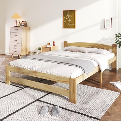 Ball & Cast Einzelbett (140x200cm) Tagesbett mit Kopfteil, Massives Futonbett mit Lattenrost für Jugendliche und Erwachsene, ohne Matratzen, Natur von Ball & Cast