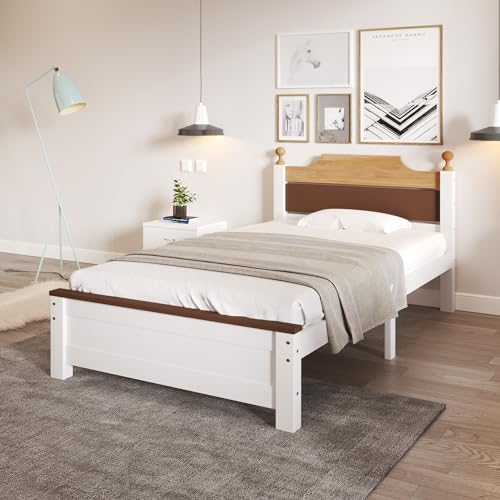 Ball & Cast Einzelbett (90x200cm) Tagesbett mit Farblich Abgesetztem Kopfteil, Futonbett mit Lattenrost für Jugendliche und Erwachsene, ohne Matratzen, Weiß von Ball & Cast