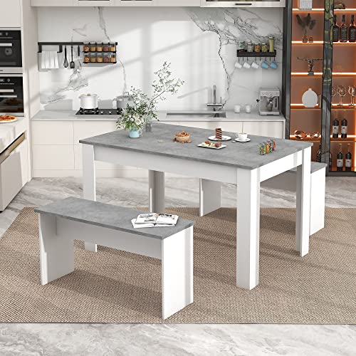 Ball & Cast Esstisch-Set mit 2 Bänken, 108 cm L, künstlicher Marmor, Küchentische für kleine Räume, modernes Holz-Esszimmer-Set, kompaktes 4-Sitzer-Frühstücksecken-Set, zweifarbig, Grau Ball & Cast Esstisch-Set mit 2 Bänken, 108 cm L, künstlicher Marmor, Küchentische für kleine Räume, modernes Holz-Esszimmer-Set, kompaktes 4-Sitzer-Frühstücksecken-Set, zweifarbig, Grau von Ball & Cast