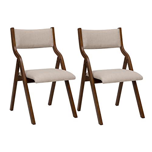 Ball & Cast Esszimmerstühle Modern Folding Dining Chairs 2er Set, klappbarer Bürostuhl mit Holzrahmen, tragbare gepolsterte Küchenstühle für Outdoor-Aktivitäten, Taupe, 46 cm Sitzhöhe von Ball & Cast