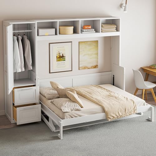 Ball & Cast Murphy Bed Wall Platform Bedframe with Closet and Storage Drawers,Wood Cabinet Chest can be Folded,Easy Assemble,for Kids Bedroom,Student Dorms,White Ball & Cast Murphy Bed Wall Platform Bedframe with Closet and Storage Drawers,Wood Cabinet Chest can be Folded,Easy Assemble,for Kids Bedroom,Student Dorms,White von Ball & Cast