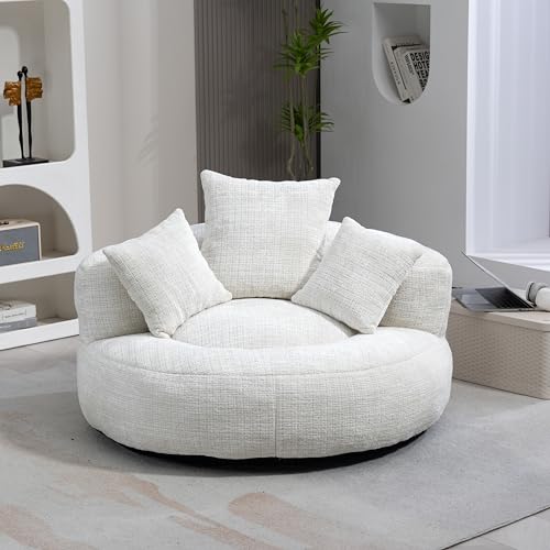 Ball & Cast Oversize Ovaler gepolsterter Liegestuhl, gepolsterte Sitzsack-Couch mit 3 Kissen & umlaufender Rückenlehne für Erwachsene, Chenille-Stoff Lazy Floor Beanbag-Sessel-Sofa, Beige von Ball & Cast