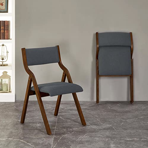 Ball & Cast gepolsterte Klappstühle 2er Set, Bequeme klappbare Esszimmerstühle, Holzrahmen gepolsterter Konferenzstuhl für Küche und Büro, leicht zu aufzubewahren, Dunkelgrau von Ball & Cast