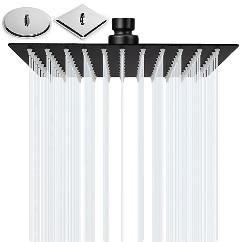 BalladHome 10 Zoll Duschkopf Regendusche Regendusche Quadratische Einbauduschköpfe Verstellbarer Brausekopf aus Edelstahl 304 mit Anti-Kalk-Düsen Regenduschkopf (25x25cm, Matt Schwarz)-F von BalladHome
