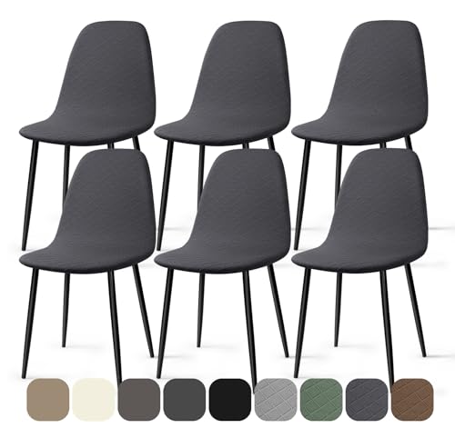 BalladHome Stuhlhussen 6 Stück Universal Stretch Stuhlbezug Jacquard Hussen für Stühle Abnehmbare Waschbar Esszimmerstühle Bezug Hussen für Küchenstühle Hotel Bankett (Dunkelgrau, 6 Stück)-KL von BalladHome