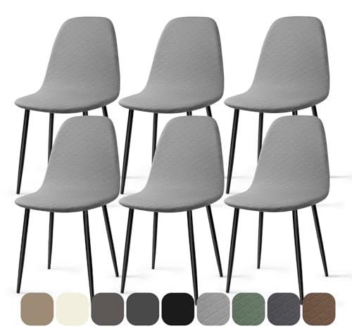 BalladHome Stuhlhussen 6 Stück Universal Stretch Stuhlbezug Jacquard Hussen für Stühle Abnehmbare Waschbar Esszimmerstühle Bezug Hussen für Küchenstühle Hotel Bankett (Hellgrau, 6 Stück)-KL von BalladHome