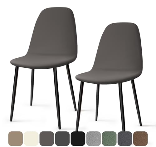 Stuhlhussen 2 Stück Stretch Stuhlhussen für Esszimmerstühle Universal Spandex Hussen für Stühle Abnehmbare Waschbar Stuhlbezüge Stuhl Hussen für Küchenstühle Hotel Bankett (Grau, 2 Stück)-KC von BalladHome
