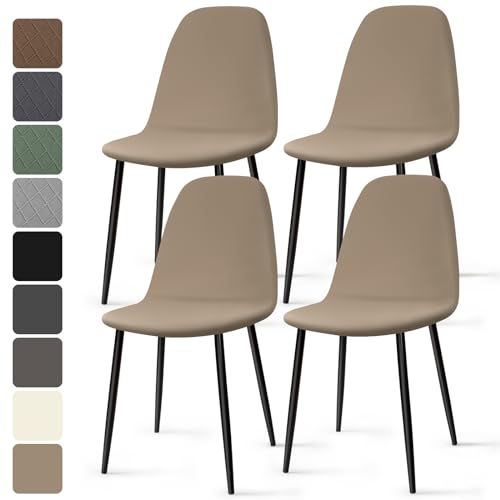 Stuhlhussen 4 Stück Stretch Stuhlhussen für Esszimmerstühle Universal Spandex Hussen für Stühle Abnehmbare Waschbar Stuhlbezüge Stuhl Hussen für Küchenstühle Hotel Bankett (Khaki, 4 Stück)-KC von BalladHome