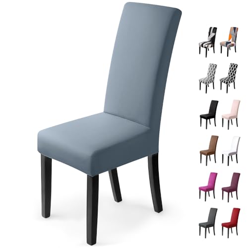 Stuhlhussen 4Stück,Stretch-Stuhlbezug elastische moderne Husse Elasthan Stretchhusse Stuhlbezug Stuhlüberzug.bi-elastic Spannbezug,sehr pflegeleicht und langlebig Universal(Packung von 4,Nebel-Blau) von BalladHome