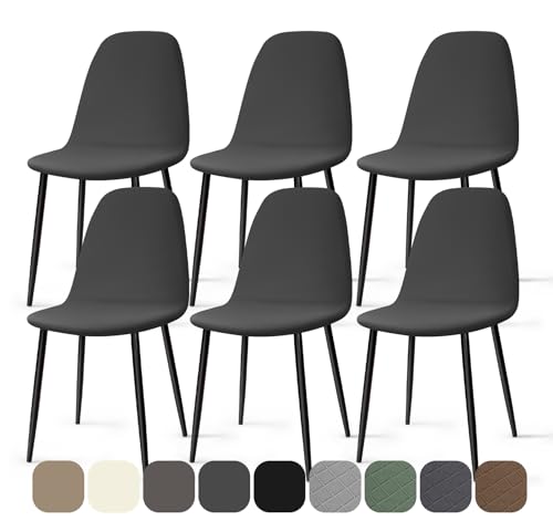 Stuhlhussen 6 Stück Stretch Stuhlhussen für Esszimmerstühle Universal Spandex Hussen für Stühle Abnehmbare Waschbar Stuhlbezüge Stuhl Hussen für Küchenstühle Hotel Bankett (Dunkelgrau, 6 Stück)-KC Stuhlhussen 6 Stück Stretch Stuhlhussen für Esszimmerstühle Universal Spandex Hussen für Stühle Abnehmbare Waschbar Stuhlbezüge Stuhl Hussen für Küchenstühle Hotel Bankett (Dunkelgrau, 6 Stück)-KC von BalladHome