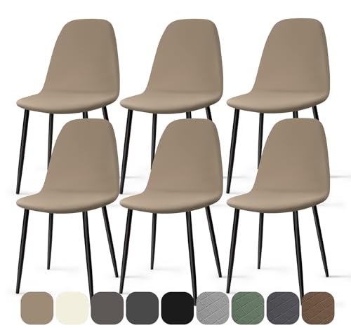 Stuhlhussen 6 Stück Stretch Stuhlhussen für Esszimmerstühle Universal Spandex Hussen für Stühle Abnehmbare Waschbar Stuhlbezüge Stuhl Hussen für Küchenstühle Hotel Bankett (Khaki, 6 Stück)-KC von BalladHome
