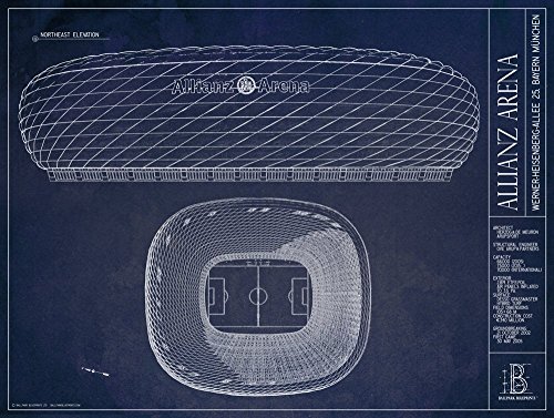 Allianz Arena Kunstdruck im Blueprint-Stil, ungerahmt, 45,7 x 61 cm von Ballpark Blueprints
