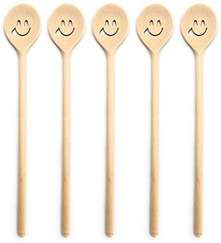 Balna 5 Stück Holzkochlöffel Set Kochlöffel Holz mit Gesicht Smiley Zunge Motiv für Pfannen und Kochtöpfe von Balna