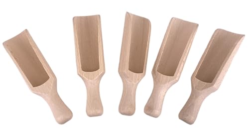 Balna Gewürzschaufel Set Holz 5 Stück - 14 cm Gewürzlöffel, Füllschaufel, Teeschaufel, Holzlöffel, Gewürzstreuer von Balna