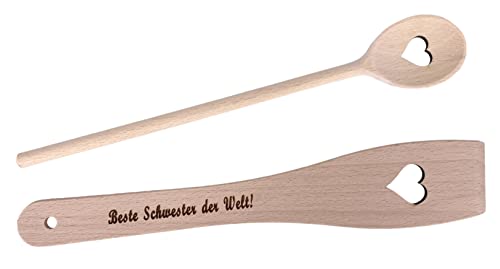 Balna Schwester Geschenk Kochlöffel Herz und Pfannenwender mit Gravur: Beste Schwester der Welt! von Balna