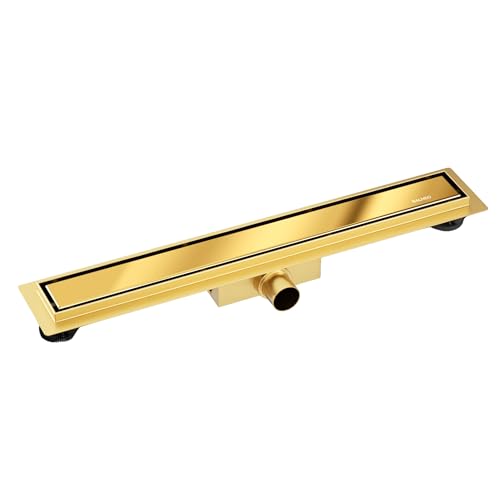 BALNEO Duplex Next Duschrinne Komplettset 80 cm - Duschabfluss 2in1 Paneel Bodenablauf Dusche - Entwässerungsrinne Duschablauf Flach Haarsieb Abflusssieb Dusche Geruchsverschluss - Verspiegeltes Gold von Balneo