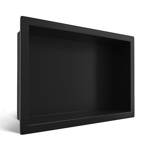 Balneo Wall-Box ONE Black Edelstahl Duschnische 30x20x10 cm, schwarz, wandnische dusche, wasserdicht, Flexibler Nischeneinbau, Nische für Badutensilien, ohne Fliesen von Balneo