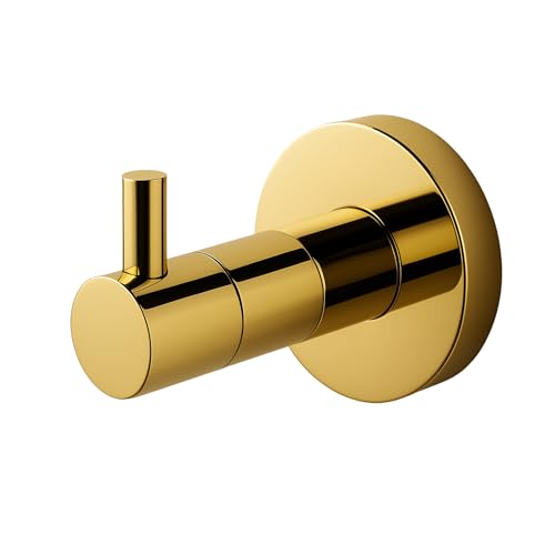 Balneo Klebehaken aus Edelstahl, Glänzendes Gold Handtuchhalter minimalistisches Design für Bad & Küche, Wandhaken rostfrei & belastbar bis 5 kg, Handtuchhaken mit verdeckte Befestigung von Balneo