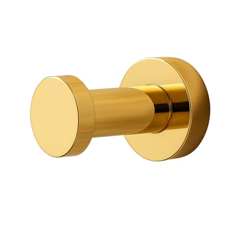 Balneo Klebehaken aus Edelstahl, Glänzendes Gold Handtuchhalter minimalistisches Design für Bad & Küche, Wandhaken rostfrei & belastbar bis 5 kg, Handtuchhaken mit verdeckte Befestigung von Balneo