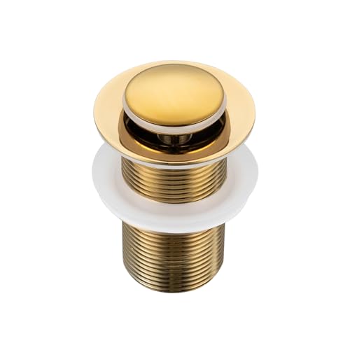 Balneo Messing Waschbecken Stöpsel Universal - Pop Up Ventil Waschbecken 61 mm x G1 1/4 - Waschbeckenstöpsel Pop Up Gold - Spülbecken Stopfen ohne Überlauf - 4 Dichtungen, klick B von Balneo