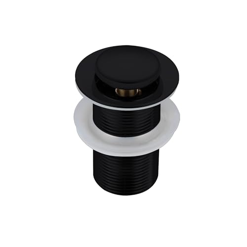 Balneo Messing Waschbecken Stöpsel Universal - Pop Up Ventil Waschbecken 61 mm x G1 1/4 - Waschbeckenstöpsel Pop Up Schwarz - Spülbecken Stopfen ohne Überlauf - 4 Dichtungen, klick B von Balneo