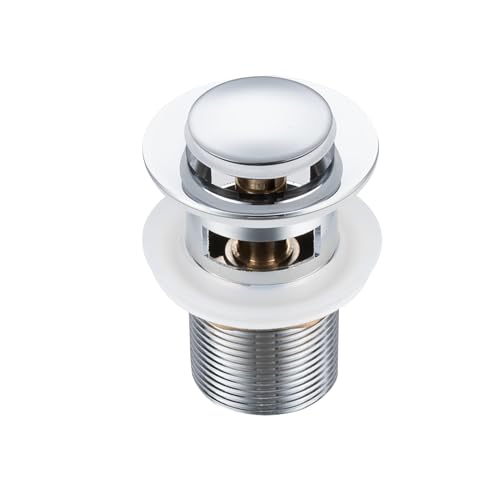 Balneo Messing Waschbecken Stöpsel Universal - Pop Up Ventil Waschbecken 62 mm x G1 1/4 - Waschbeckenstöpsel Pop Up Chrom - Spülbecken Stopfen mit Überlauf - 4 Dichtungen, klick B von Balneo