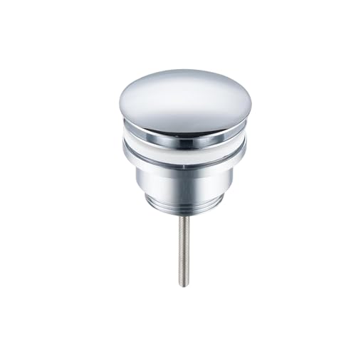 Balneo Messing Waschbecken Stöpsel Universal - Pop Up Ventil Waschbecken 62 mm x G1 1/4 - Waschbeckenstöpsel Pop Up Chrom - Spülbecken Stopfen ohne Überlauf - 4 Dichtungen, klick E von Balneo