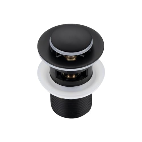 Balneo Messing Waschbecken Stöpsel Universal - Pop Up Ventil Waschbecken 62 mm x G1 1/4 - Waschbeckenstöpsel Pop Up Schwarz - Spülbecken Stopfen mit Überlauf - 4 Dichtungen, klick B von Balneo
