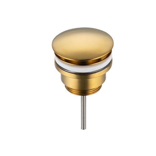 Balneo Messing Waschbecken Stöpsel Universal - Pop Up Ventil Waschbecken 66 mm x G1 1/4 - Waschbeckenstöpsel Pop Up Gold - Spülbecken Stopfen ohne Überlauf - 3 Dichtungen, klick D von Balneo