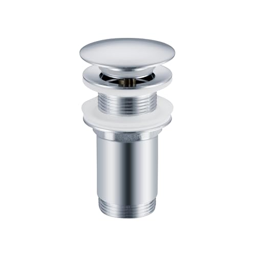 Balneo Messing Waschbecken Stöpsel Universal - Pop Up Ventil Waschbecken 66 mm x G1 1/4 - Waschbeckenstöpsel Pop Up - Spülbecken Stopfen ohne Überlauf - 4 Dichtungen, klick C - Chrom von Balneo