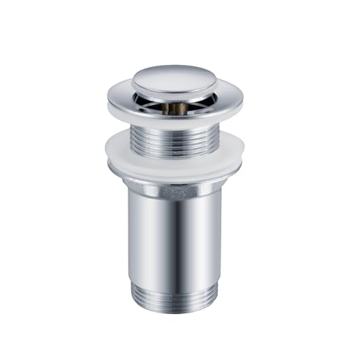 Balneo Messing Waschbecken Stöpsel Universal - Pop Up Ventil Waschbecken 66 mm x G1 1/4 - Waschbeckenstöpsel Pop Up - Spülbecken Stopfen ohne Überlauf - 4 Dichtungen, klick E - Chrom von Balneo