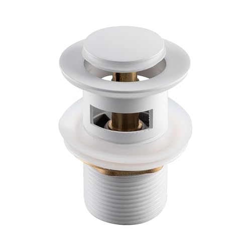 Balneo Messing klick Klack B Waschbeckenstöpsel mit Überlauf 38 mm - Weiß Plattiert - Stöpsel Waschbecken Korrosionsbeständig - Abflussstopfen Pop Up - Universalle Waschbecken Stöpsel von Balneo