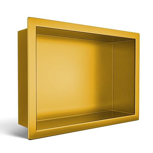 Balneo Wall-Box ONE Gold Edelstahl Duschnische 30x20x10 cm, wandnische dusche, Gold, wasserdicht, Flexibler Nischeneinbau, Nische für Badutensilien, ohne Fliesen von Balneo