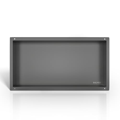 Balneo Wandnische Dusche - Edelstahl Duschnische Grau - Rahmenlos - Mattschwarz Teflonbeschichtung - Hygienisch & Pflegeleicht - Korrosionsbeständig - 60 x 30 x 10 cm von Balneo