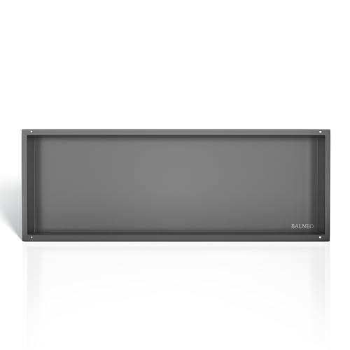 Balneo Wandnische Dusche - Edelstahl Duschnische Grau - Rahmenlos - Mattschwarz Teflonbeschichtung - Hygienisch & Pflegeleicht - Korrosionsbeständig - 90 x 30 x 10 cm von Balneo