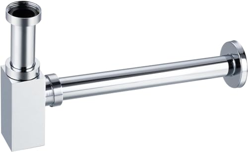 Balneo Waschbecken Siphon Universal - Abflussgarnitur Waschbecken Messing G1 1/4 x 32 mm - Sifon Waschbecken Bad Röhrensiphon - Syphon Badezimmer Waschbecken Rohr, Quadratisch Chrom von Balneo