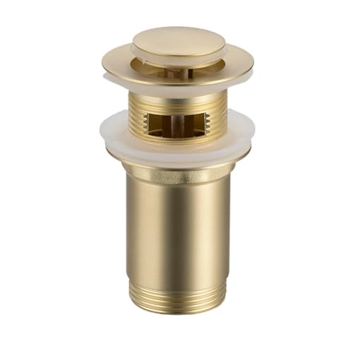 Balneo Waschbeckenstöpsel - Chrom Messing klick-Klack E Mechanismus - Stöpsel Waschbecken 38 mm - Brushed Gold Ebflussstopfen mit Körbchen & Überlauf - Korrosionsbeständig, Modernes Design Balneo Waschbeckenstöpsel - Chrom Messing klick-Klack E Mechanismus - Stöpsel Waschbecken 38 mm - Brushed Gold Ebflussstopfen mit Körbchen & Überlauf - Korrosionsbeständig, Modernes Design von Balneo