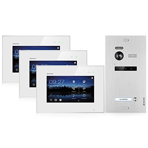 BALTER EVO Video Türsprechanlage ✓ 3 x Touchscreen 7 Zoll Monitor ✓ 2-Draht BUS ✓ Türstation für 1 Familienhaus ✓ 1 Türklingel ✓ 150° Weitwinkel-Kamera von Balter