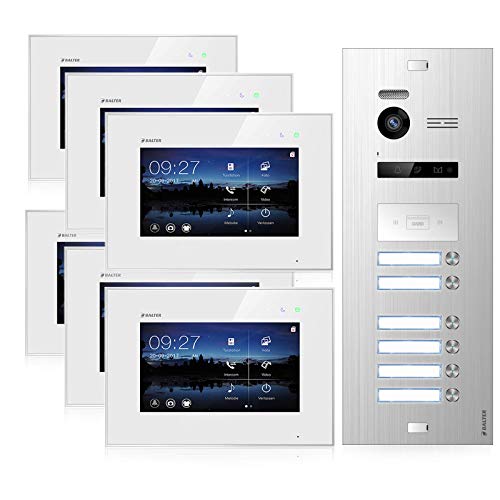 BALTER EVO Video Türsprechanlage ✓ Touchscreen 7 Zoll ✓ Türstation für 6 Familienhaus Türklingel ✓ 2-Draht BUS ✓ 150° Weitwinkel-Kamera ✓ RFID von Balter