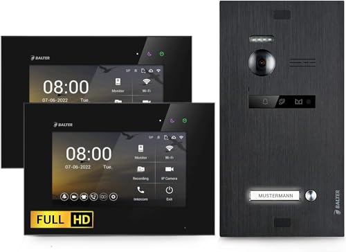 BALTER EVO-HD Video Türsprechanlage, Video Türklingel, 1 Familienhaus Klingel, 2X 7 Zoll HD-Monitore, Full HD-Kamera, 2 Draht Bus, Gegensprechanlage mit 175° Weitwinkel-Kamera, Schwarz BALTER EVO-HD Video Türsprechanlage, Video Türklingel, 1 Familienhaus Klingel, 2X 7 Zoll HD-Monitore, Full HD-Kamera, 2 Draht Bus, Gegensprechanlage mit 175° Weitwinkel-Kamera, Schwarz von Balter