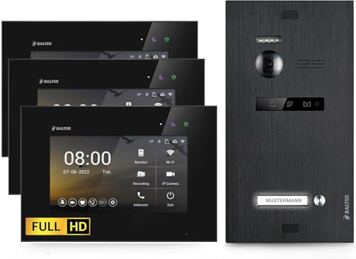Balter EVO-HD Video Türsprechanlage, Video Türklingel, 1 Familienhaus Klingel, 3X 7 Zoll HD-Monitore, Full HD-Kamera, 2 Draht Bus, Gegensprechanlage mit 175° Weitwinkel-Kamera, Schwarz Balter EVO-HD Video Türsprechanlage, Video Türklingel, 1 Familienhaus Klingel, 3X 7 Zoll HD-Monitore, Full HD-Kamera, 2 Draht Bus, Gegensprechanlage mit 175° Weitwinkel-Kamera, Schwarz von Balter