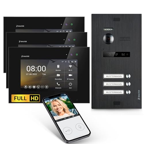 Balter EVO-HD Video Türsprechanlage, Video Türklingel mit Kamera, 3 familienhaus Klingel, Smartphone App, 7 Zoll HD Monitor, Full HD-Kamera, 2 Draht Bus, Gegensprechanlage mit 175° Weitwinkel von Balter