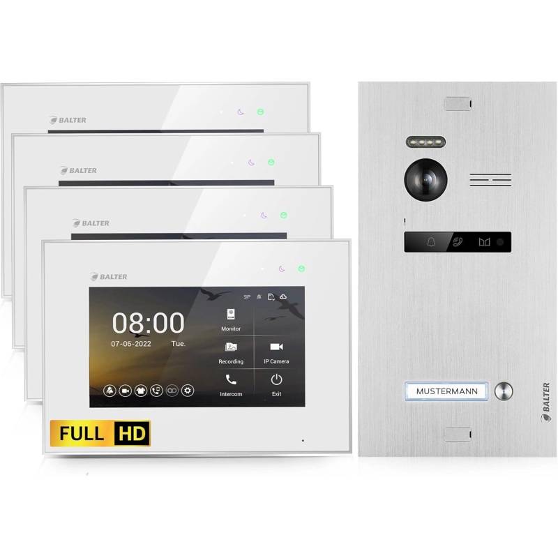 Balter EVO-HD Video-Türsprechanlage für Einfamilienhaus mit 1x 4 Zoll Monitor Silber-Weiß von Balter